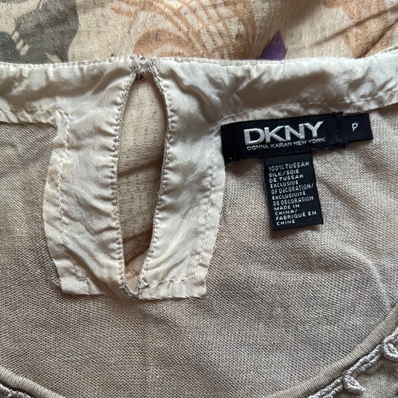 DKNY Women's Taupe Blouse with Decorative Neckline - Picture 2 of 6